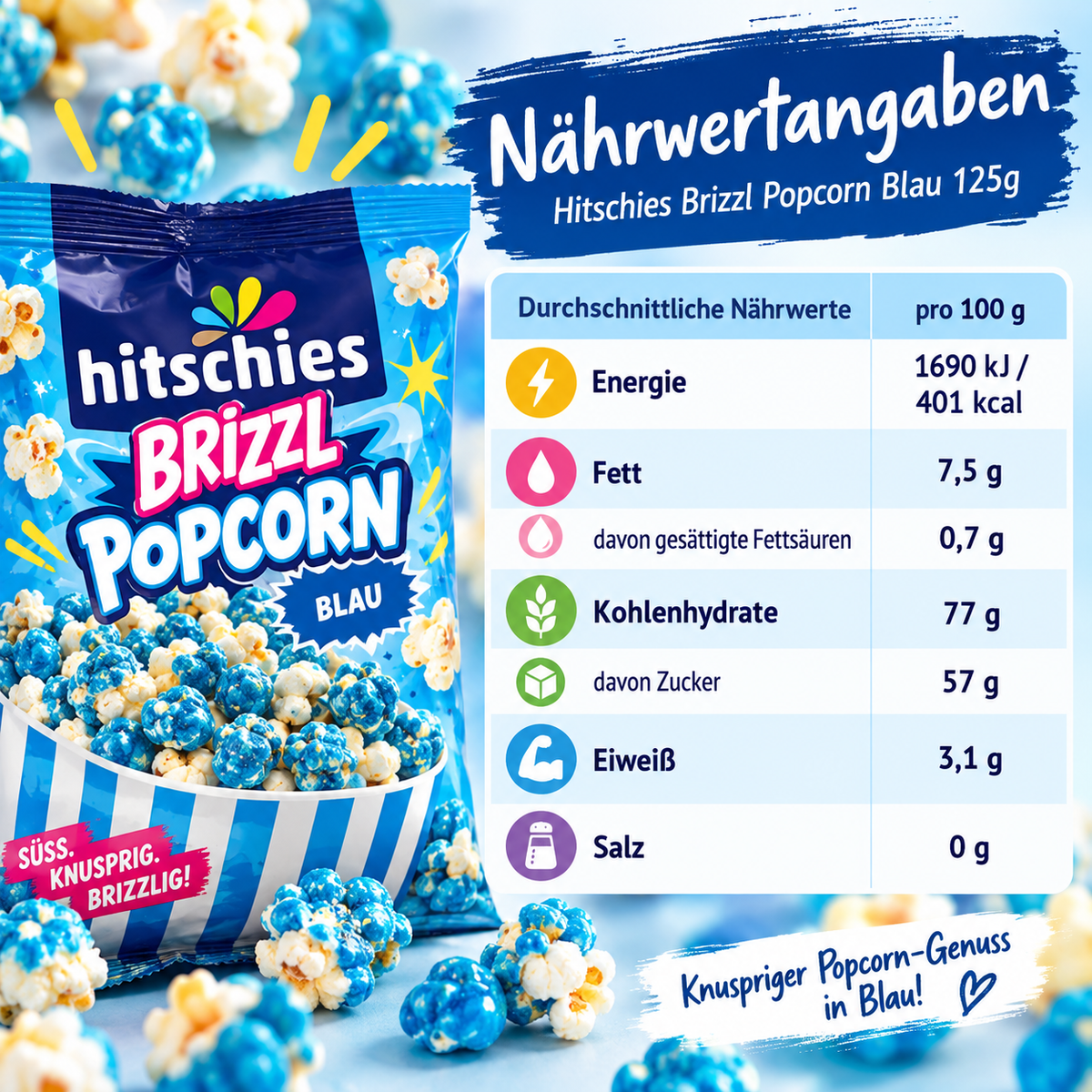 Hitschies brizzl Popcorn blau 125g