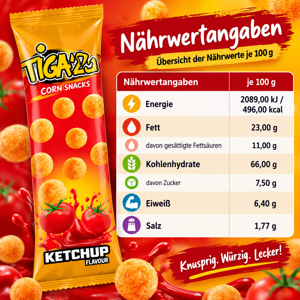 Tigaz Corn Balls Ketchup 20g - Maisbällchen mit Ketchupgeschmack